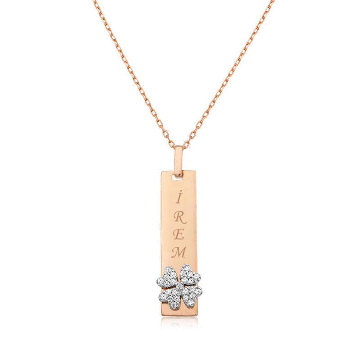 Gümüş Yonca Desenli Plaka Kolye