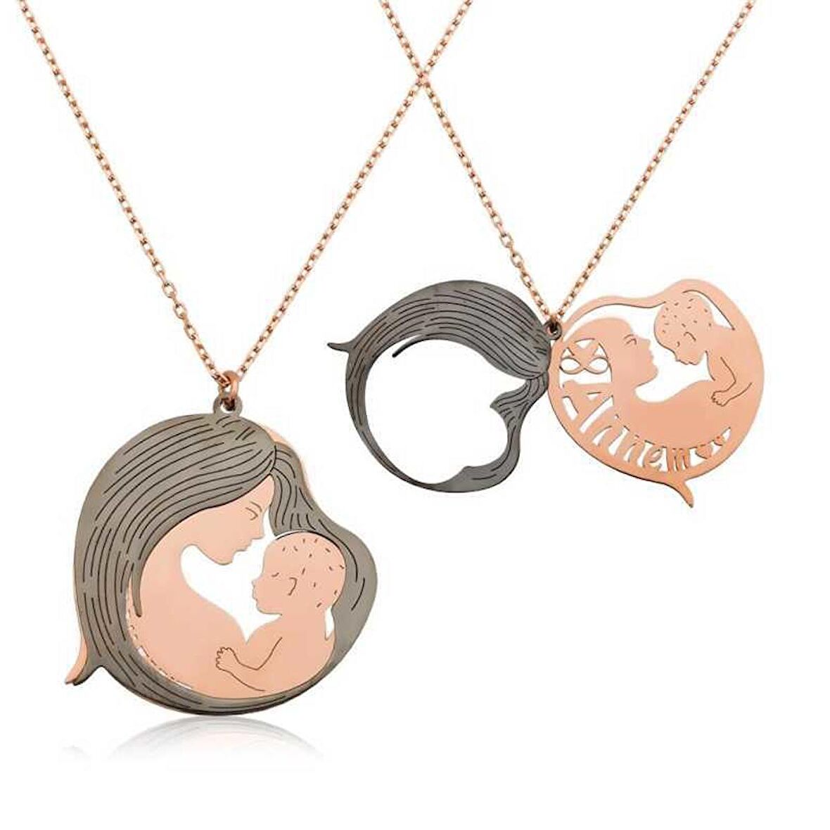 Gümüş Anne ve Bebek Kolye