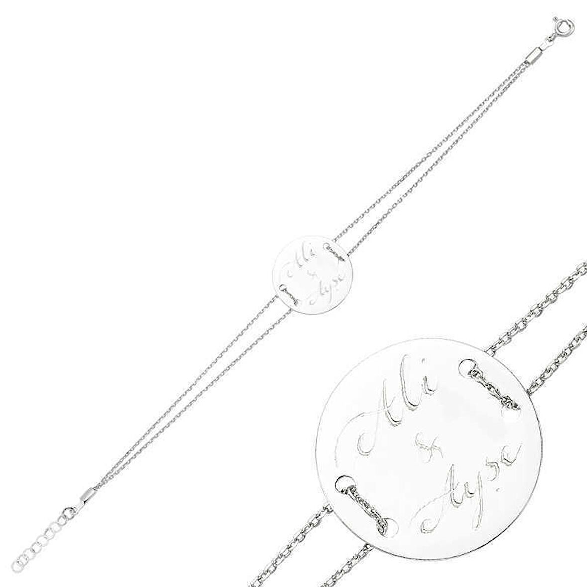 Gümüş İsimli Yuvarlak Plaka Kadın Bileklik