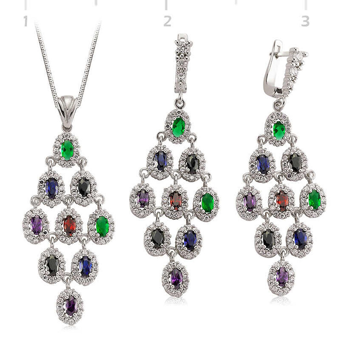 Gümüş Renkli Taşlı Bayan Set