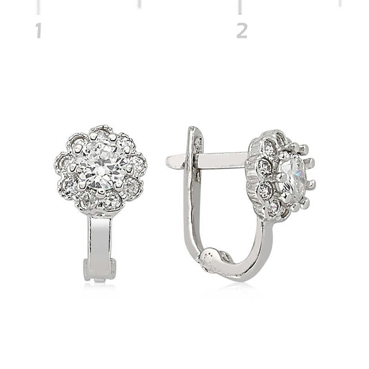 Gümüş Beyaz Taşlı Çiçek Küpe