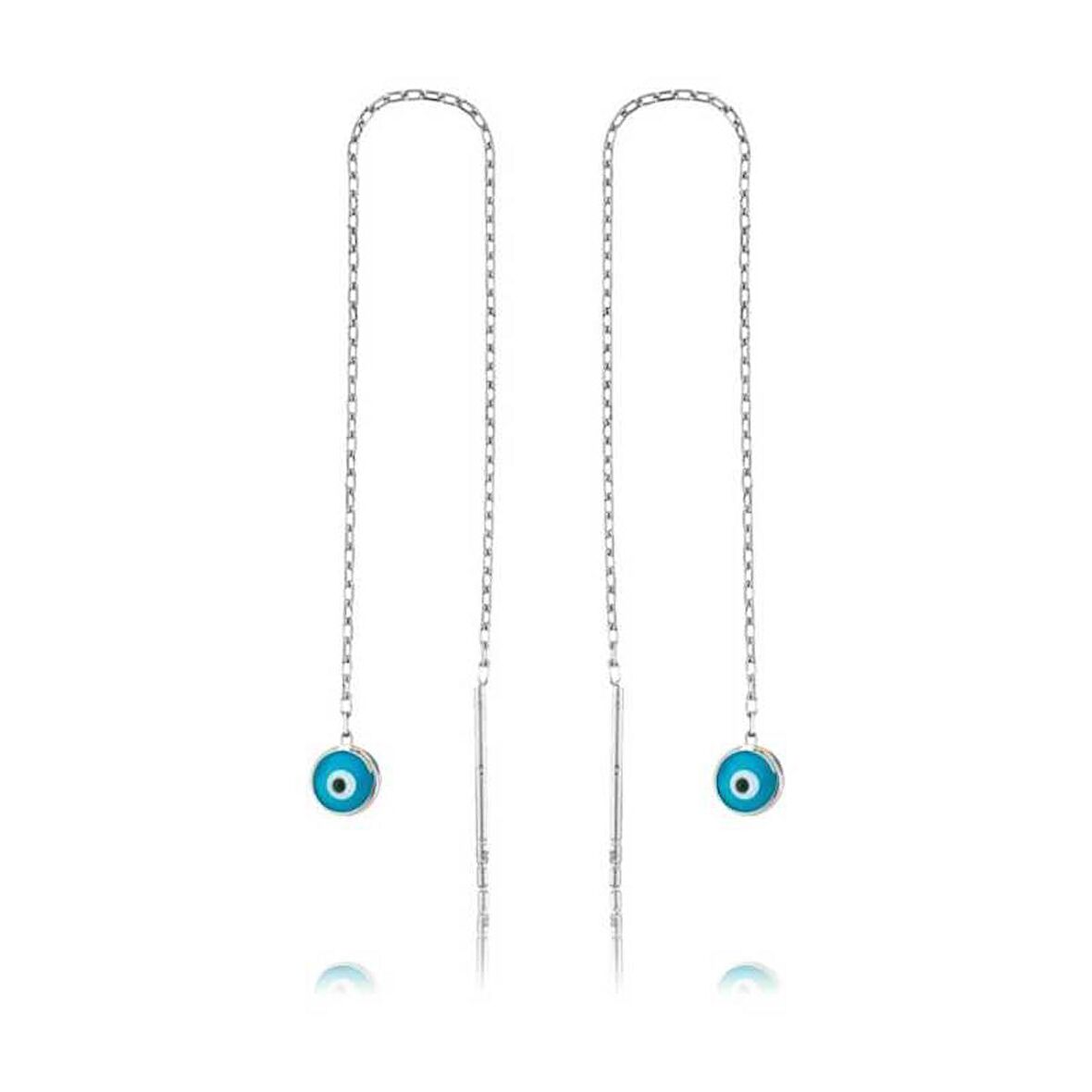 Gümüş Nazar Zincirli Küpe