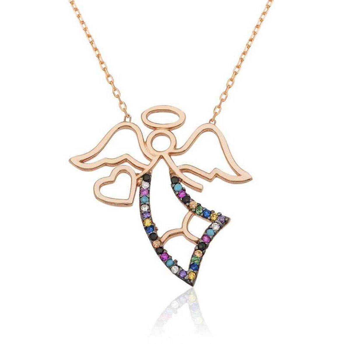 Gümüş Kalpli Melek Kadın Kolye