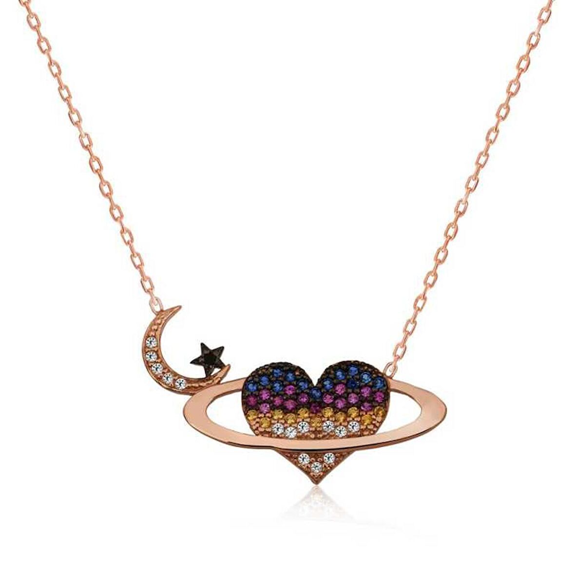 Gümüş Kalpli Gezegen Kadın Kolye