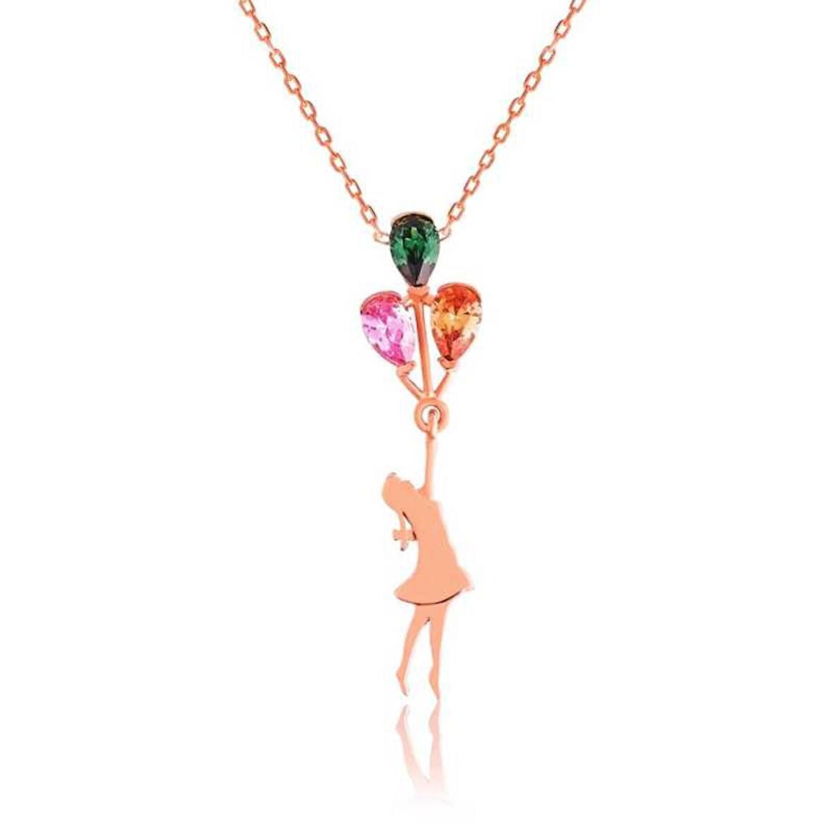 Gümüş Balon Tutan Kız Kadın Kolyesi