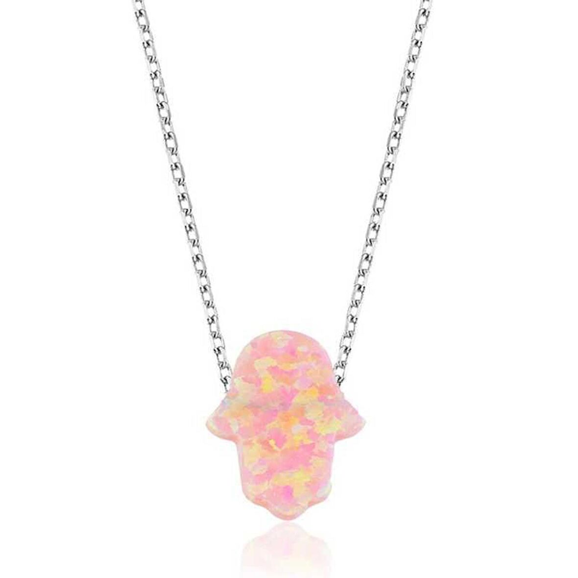 Gümüş Pembe Opal Fatma Ana Eli Kadın Kolye