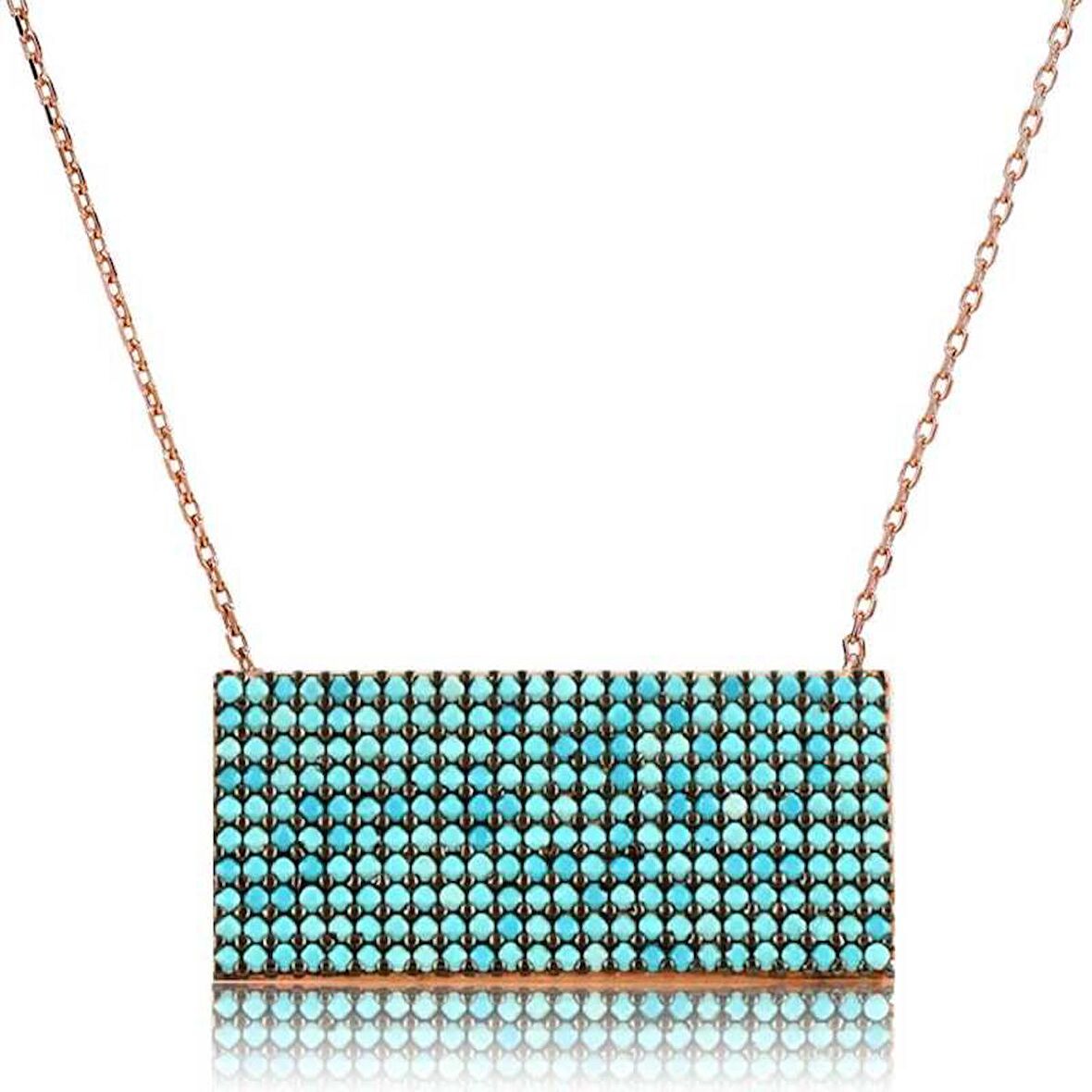 Gümüş Mavi Taşlı Dikdörtgen Kadın Kolye