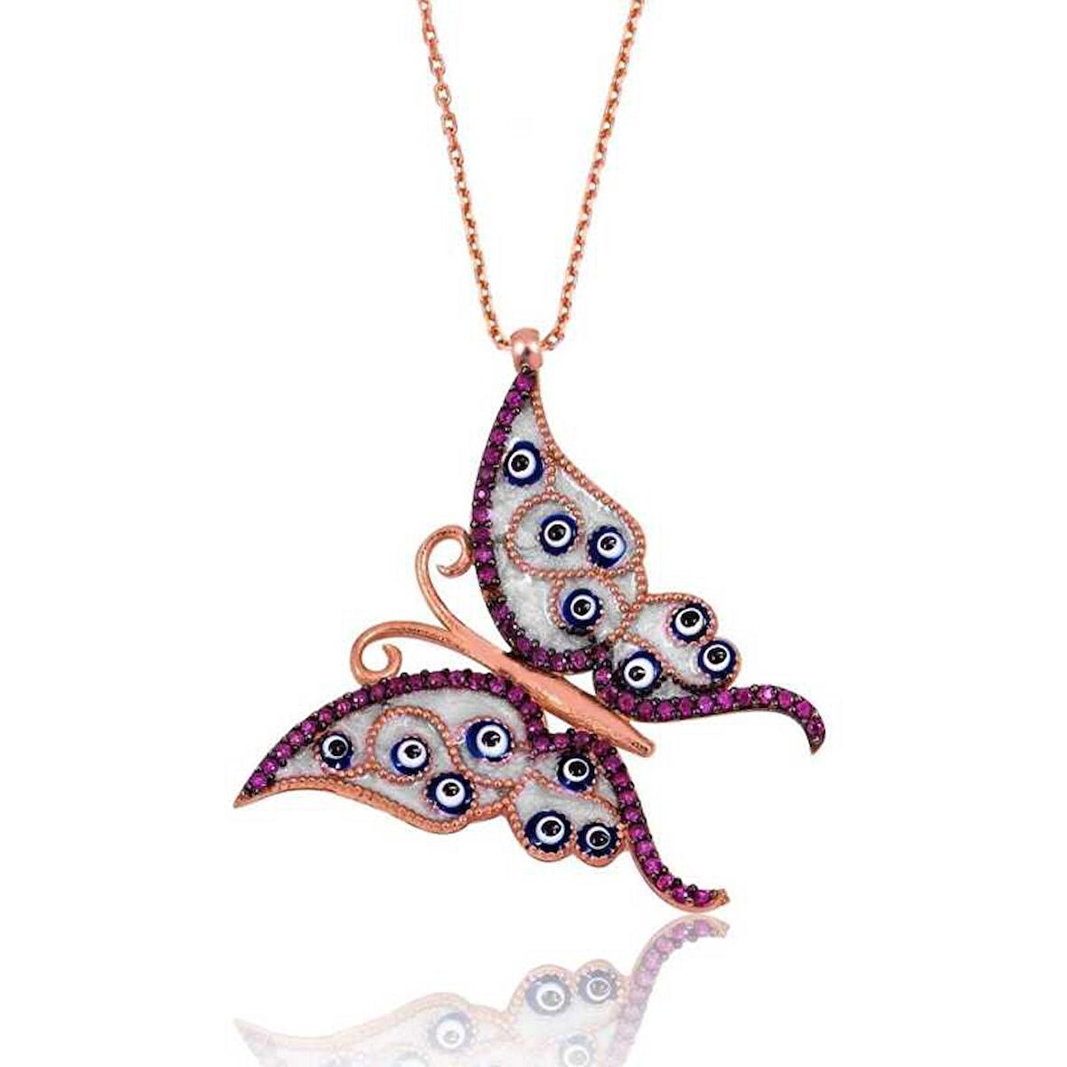 Gümüş Nazarlı Kelebek Kadın Kolye