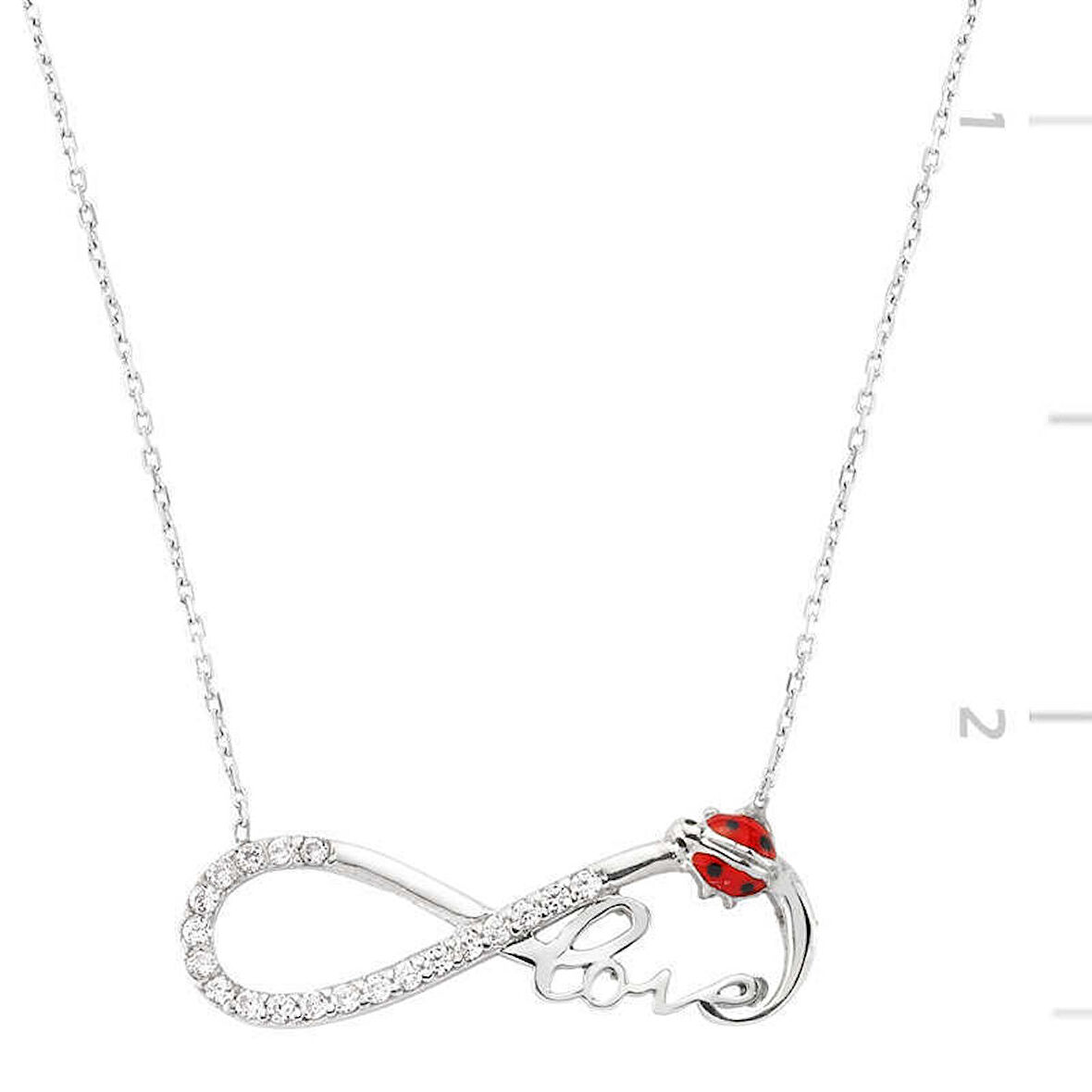 Gümüş Uğur Böcekli Sonsuzluk Love Kadın Kolye