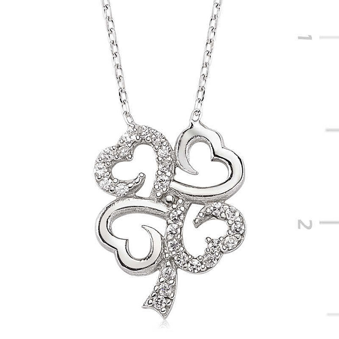 Gümüş Dört Yapraklı Yonca Kadın Kolye