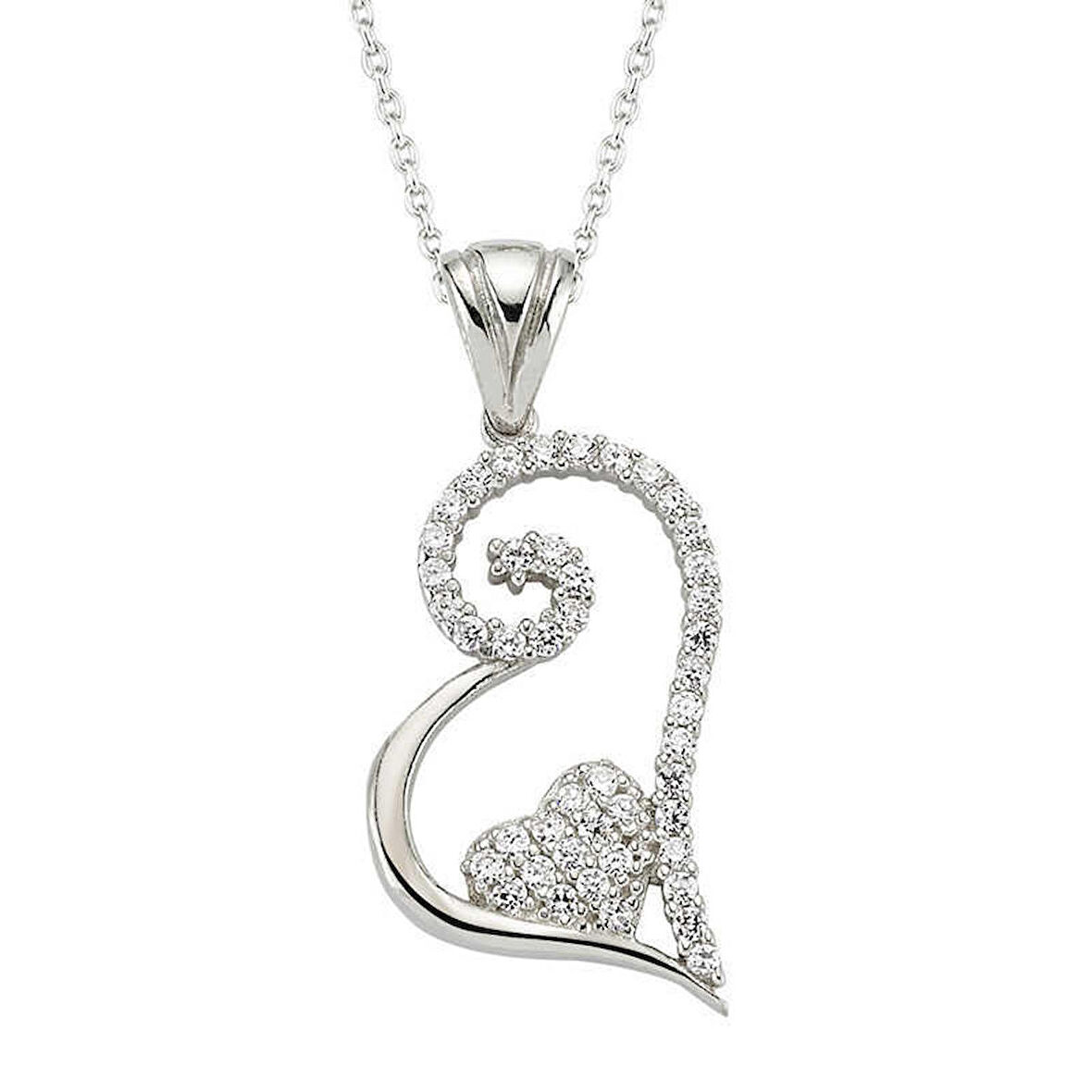 Gümüş Kalpli Kadın Kolye