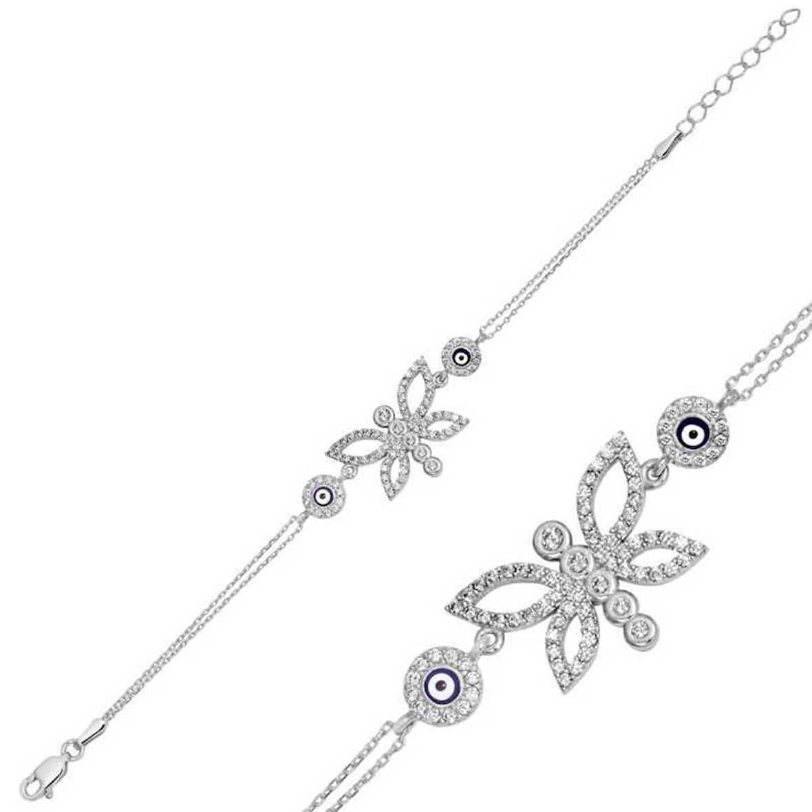 Gümüş Nazarlı Kelebek Kadın Bileklik