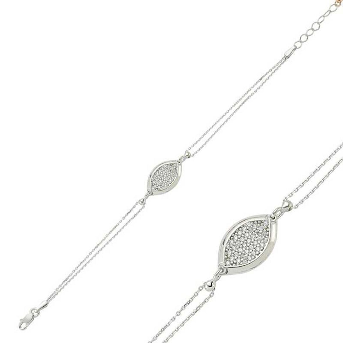 Gümüş Beyaz Taşlı Kadın Bileklik