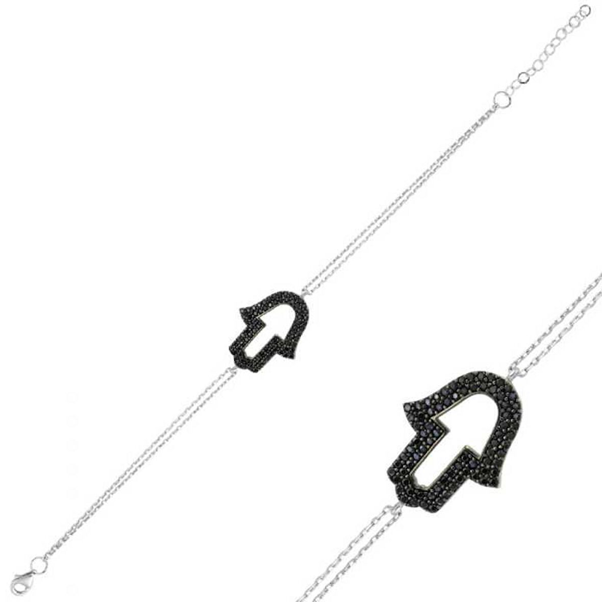 Gümüş Siyah Fatma Eli Kadın Bileklik