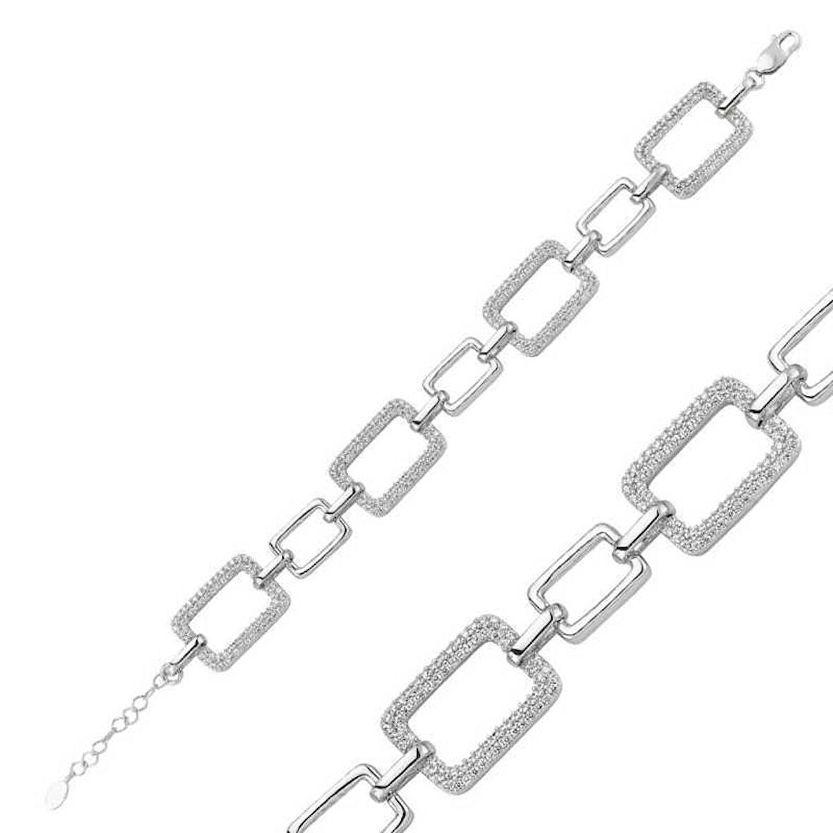 Gümüş Kare Taşlı Kadın Bileklik