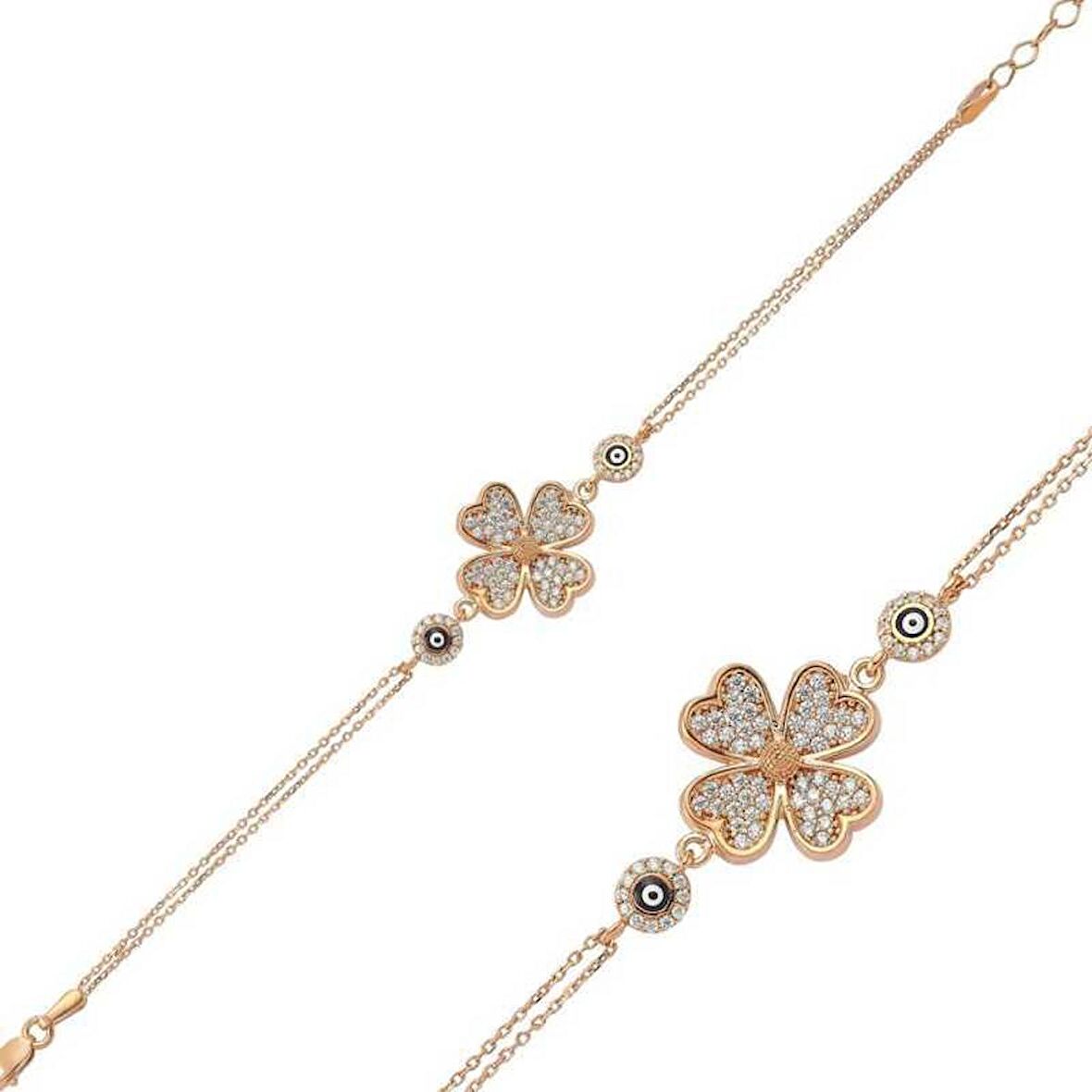 Gümüş Kalpli Yonca Kadın Bileklik