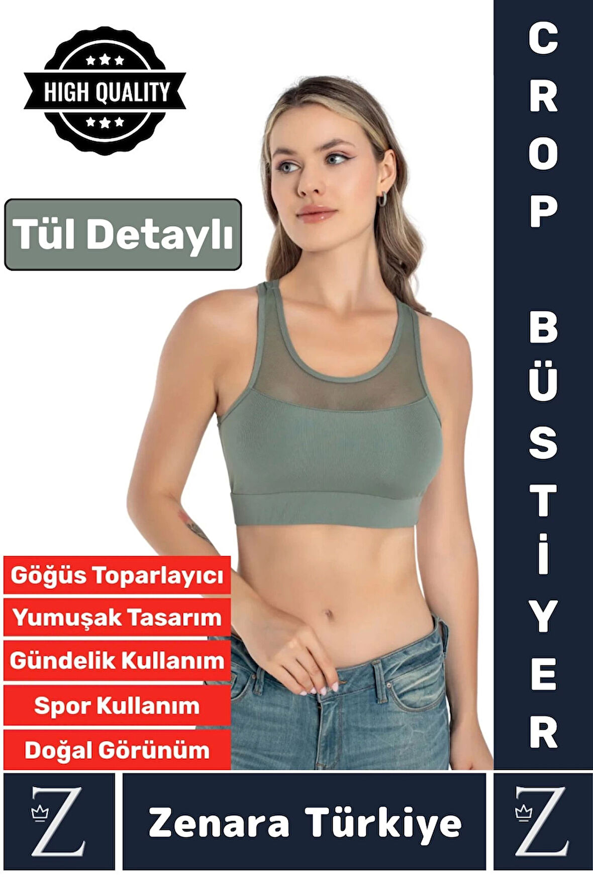 Yüksek Kalite Göğüs Toparlayıcı Sarkma Önleyen Spor Gündelik Kullanım Tül Detaylı Şık Crop Büstiyer