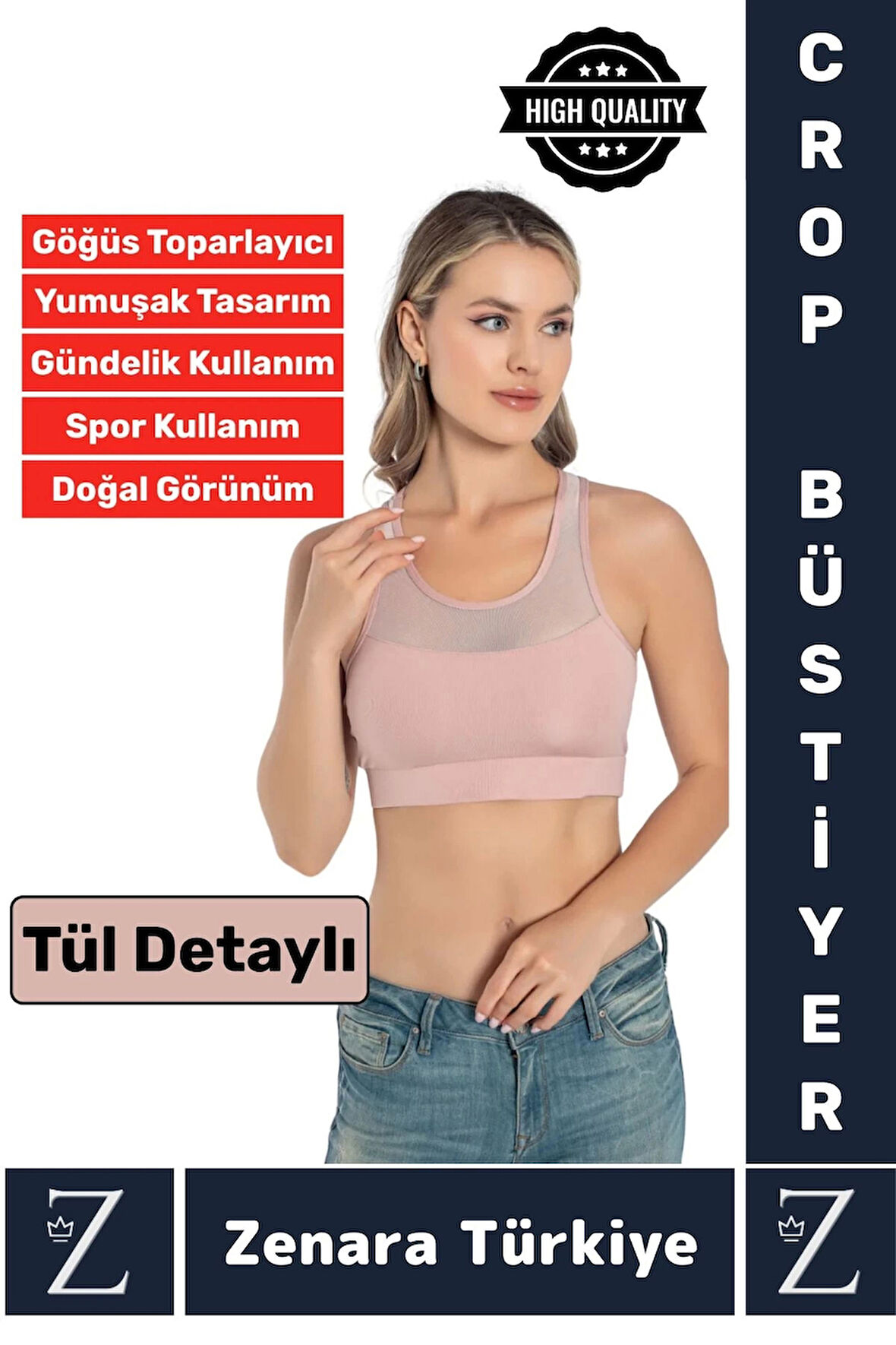 Yüksek Kalite Göğüs Toparlayıcı Sarkma Önleyen Spor Gündelik Kullanım Tül Detaylı Şık Crop Büstiyer