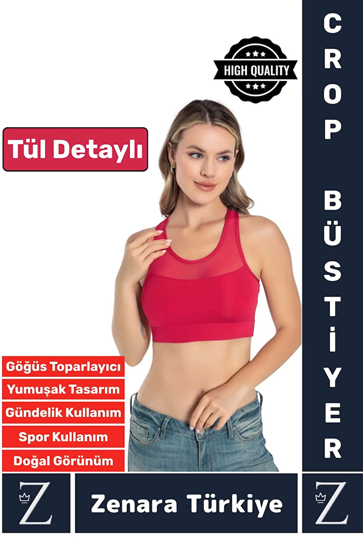 Yüksek Kalite Göğüs Toparlayıcı Sarkma Önleyen Spor Gündelik Kullanım Tül Detaylı Şık Crop Büstiyer