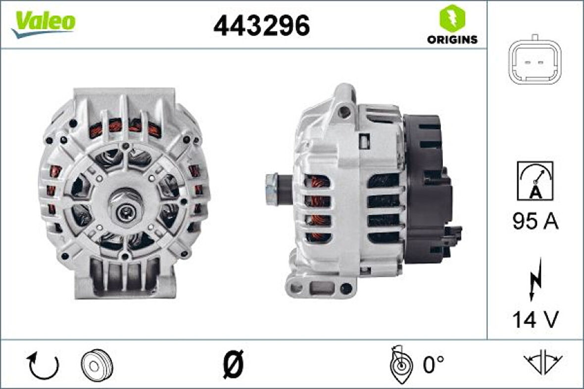 Renault Alternator 14v 95 A 6 Kanal 55 MM K4m K4j E7j Clio II Kangoo Logan Sandero Megane I - Valeo 443296