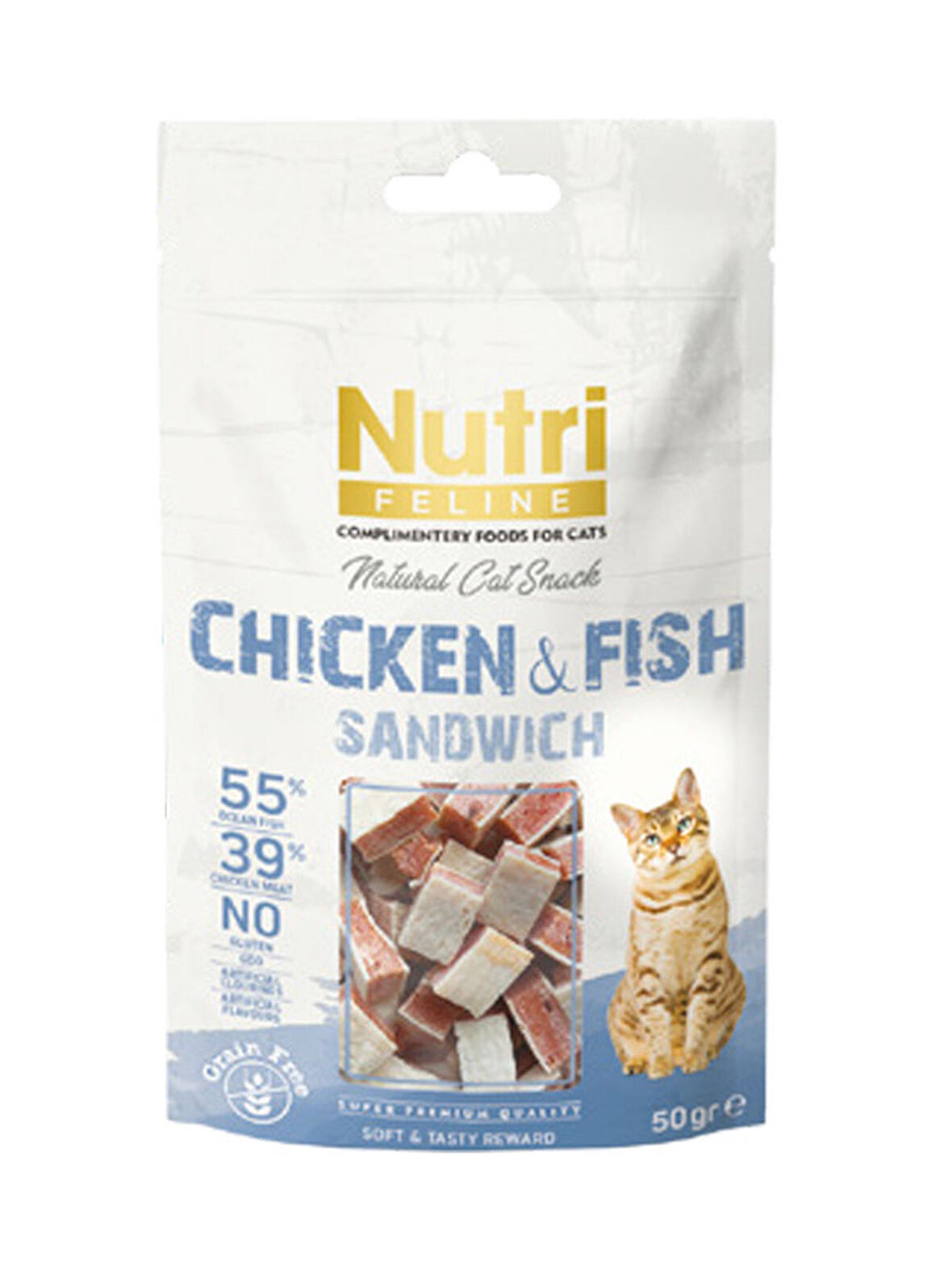 Nutri Feline Tahılsız 50 Gr Tavuk Balık Etli Sandvic Kedi Ödülü 4 Adet