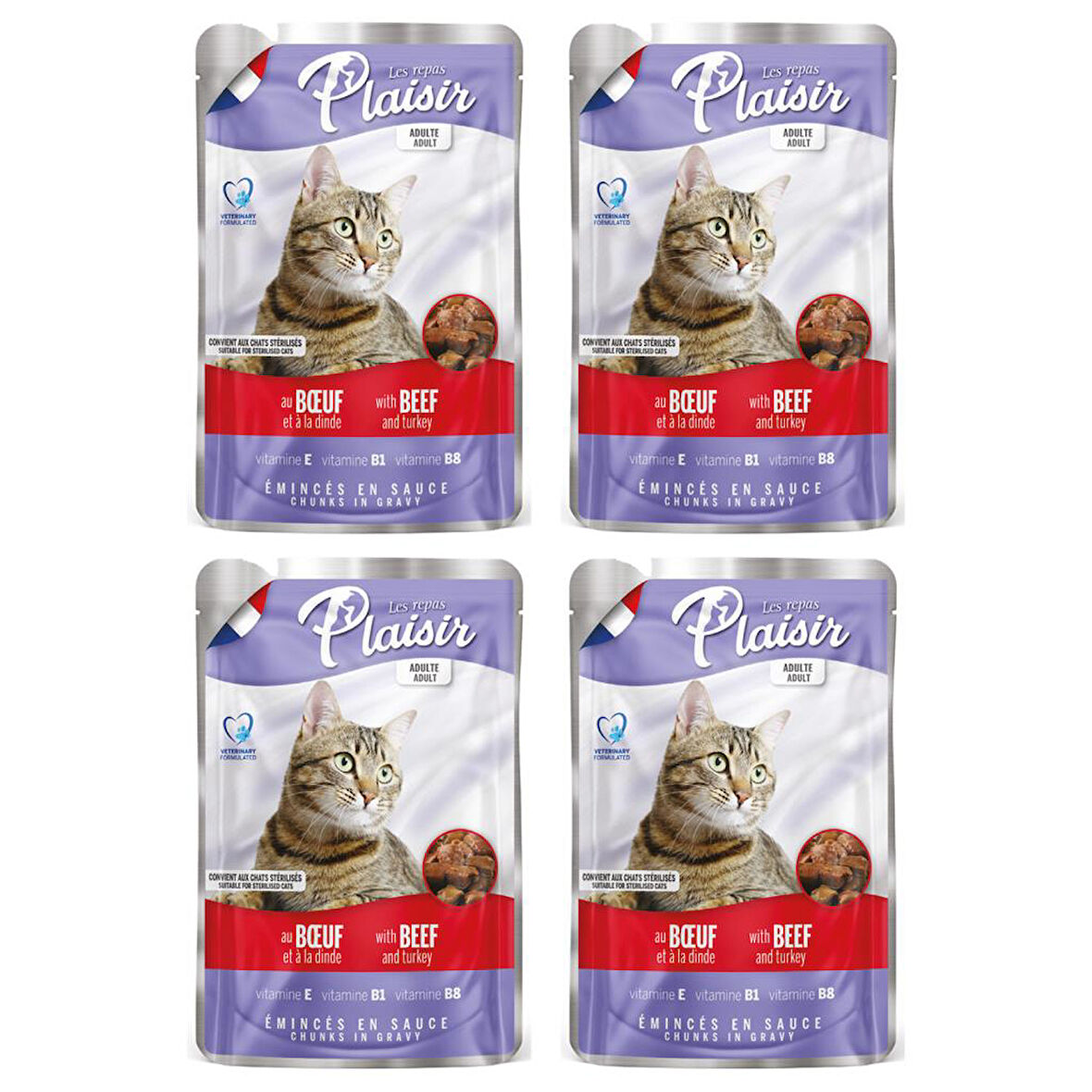 Plaisir 100Gr Pouch Beef and Dinde Sığır Hindi Etli 4Adet Kedi Maması