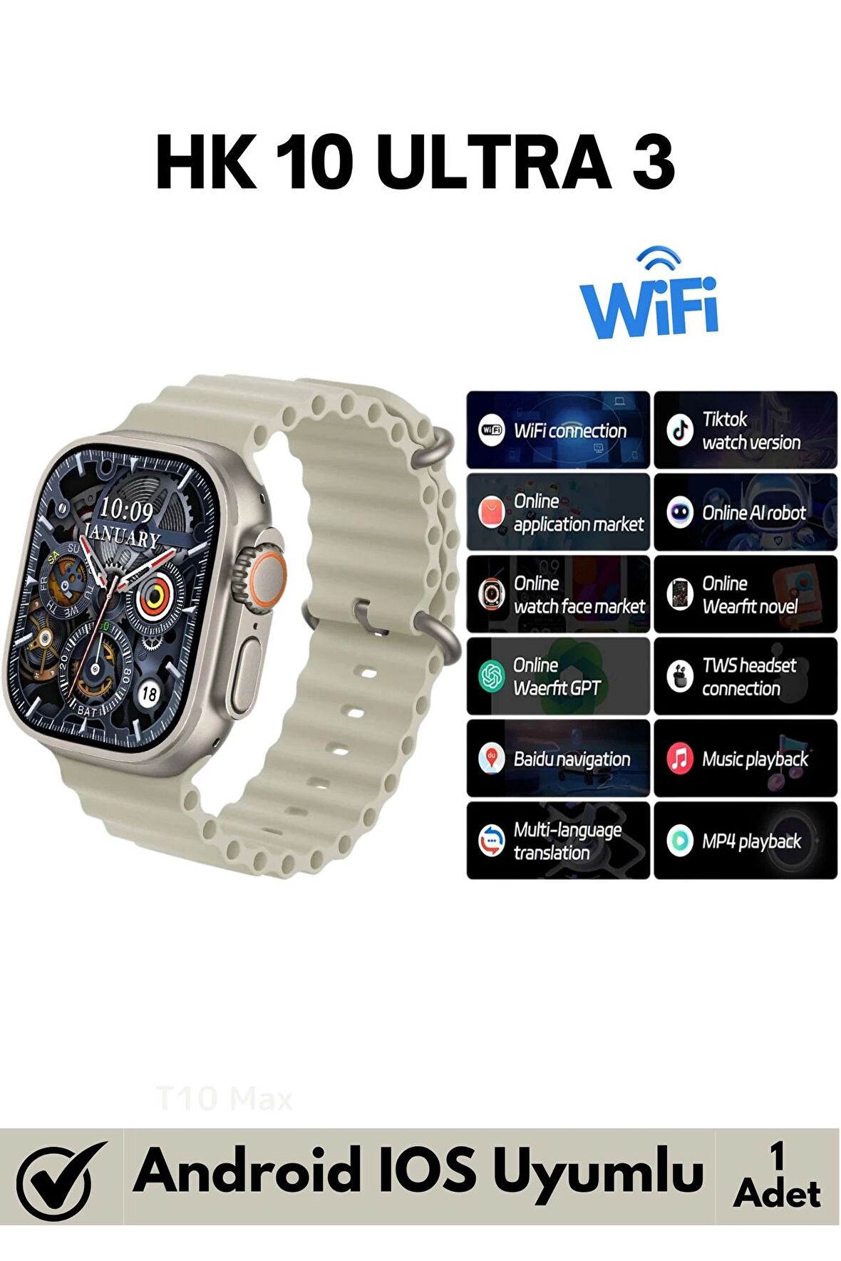 Premium Watch Wifi 3 Hk9/10 Wifi/Navigasyon/SMS/Bildirim/Application Destekli 4g Amoled Android Saat