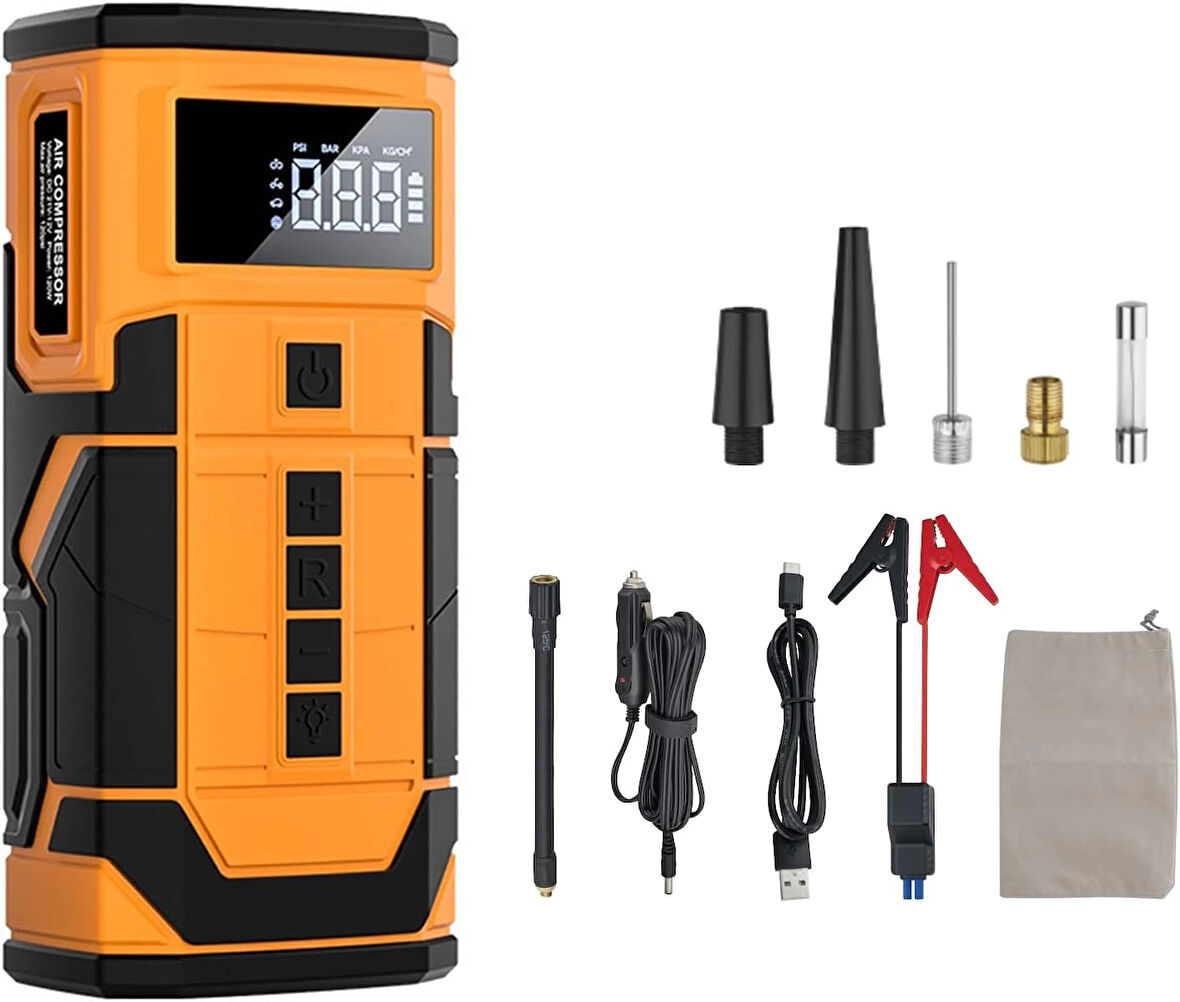 Auhma A5577 Hava Pompası Güç Bankası Araç Akü Start 8000mAh14.8V 150PSI Şarj Cihazı