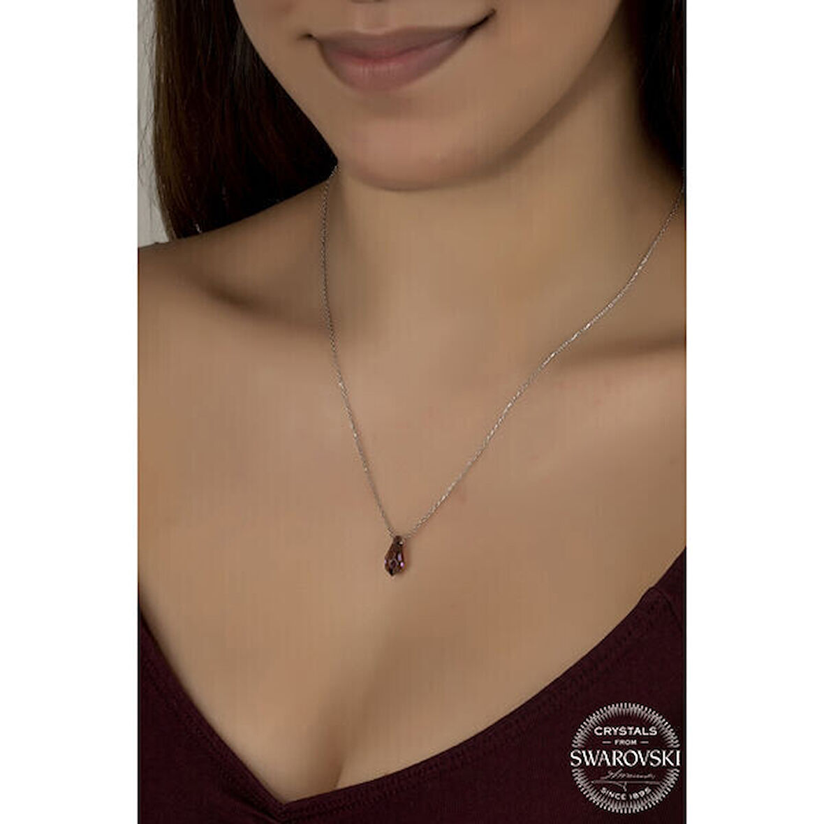 Crystal Ametist Taşlı 925 Ayar Gümüş Kolye