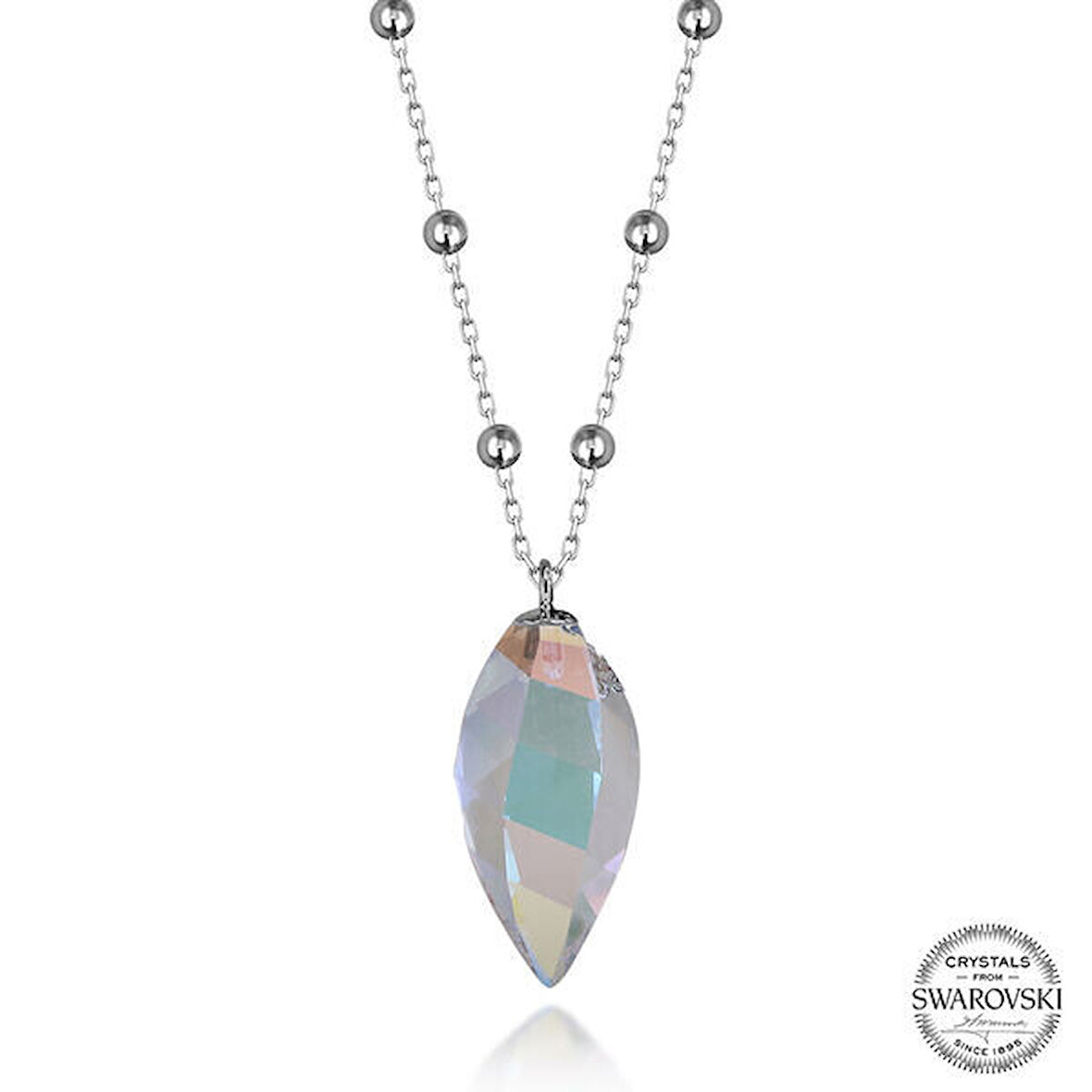 Crystal Taşlı  Top Zincir 925 Ayar Gümüş Kolye