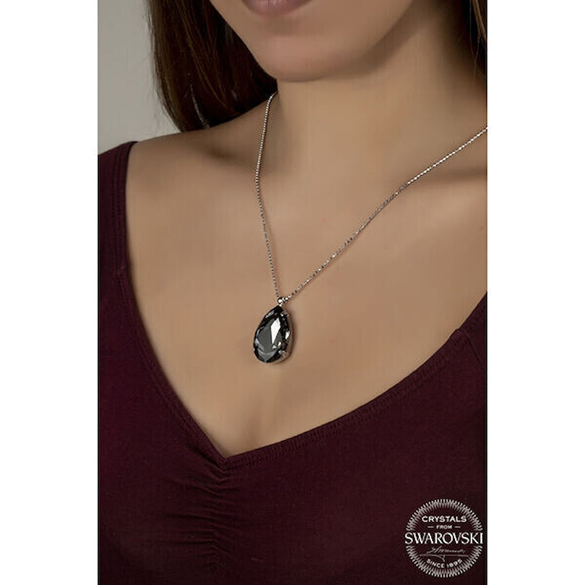 Crystal TaşlıDamla Top  Zincir 925 Ayar Gümüş Kolye