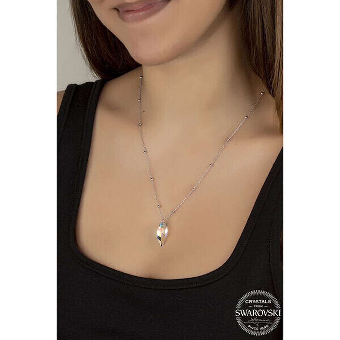 Crystal Taşlı  Top  Zincir925 Ayar Gümüş Kolye