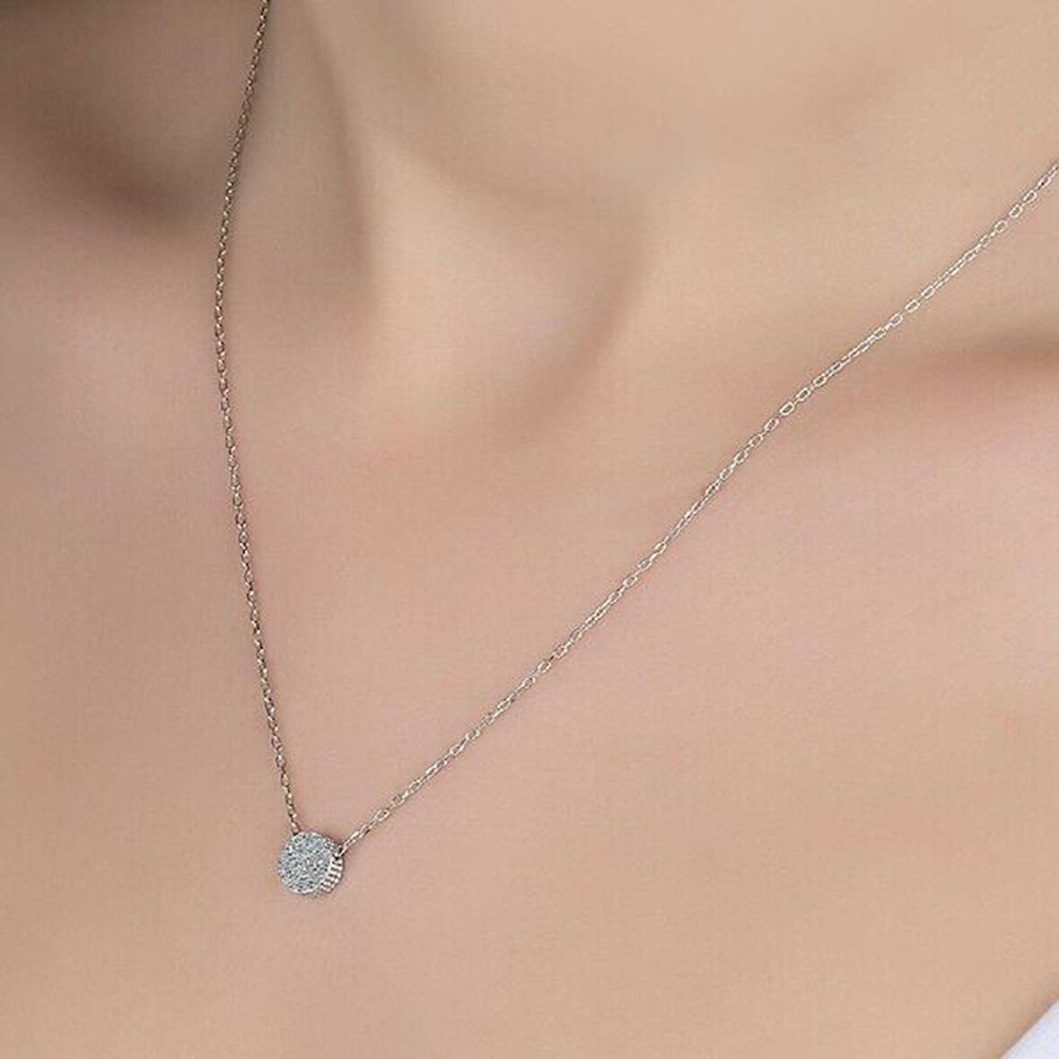 Tek Taş Çember  925 Ayar Gümüş Kolye