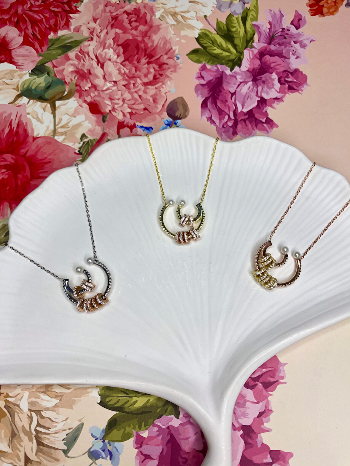 İncili Halka Tarzı 925 Ayar Gümüş Kolye