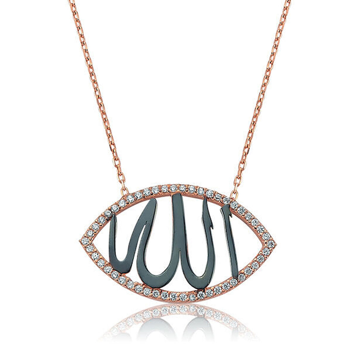 Rose Allah Muhammet Yazılı 925 Ayar Gümüş Kolye