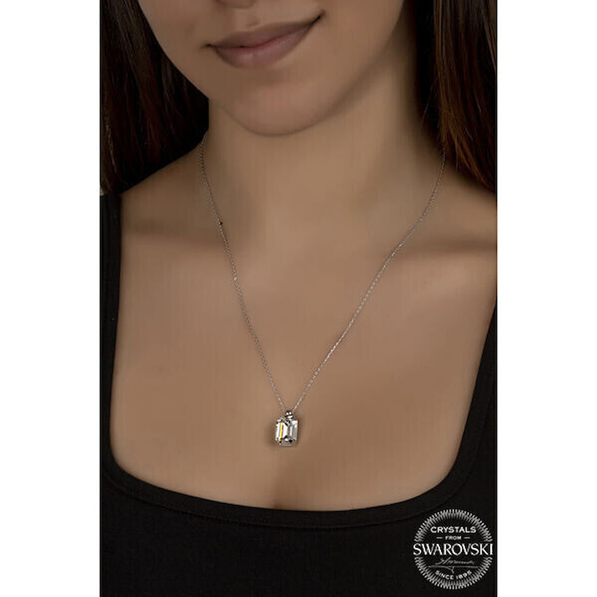 Crystal Taşlı  Baget 925 Ayar Gümüş Kadın Kolye