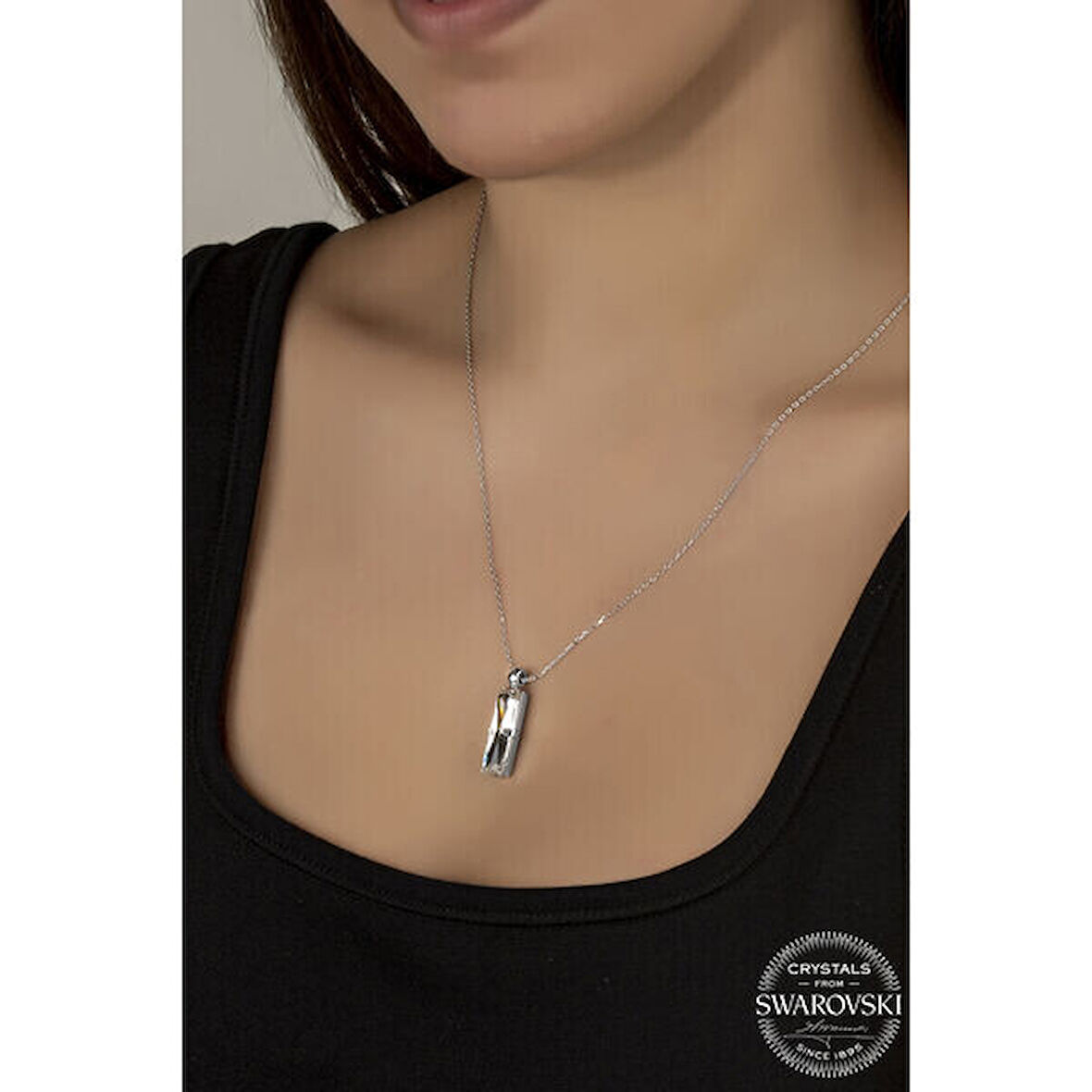 Crystal Taşlı  Baget 925 Ayar Gümüş Kadın Kolye