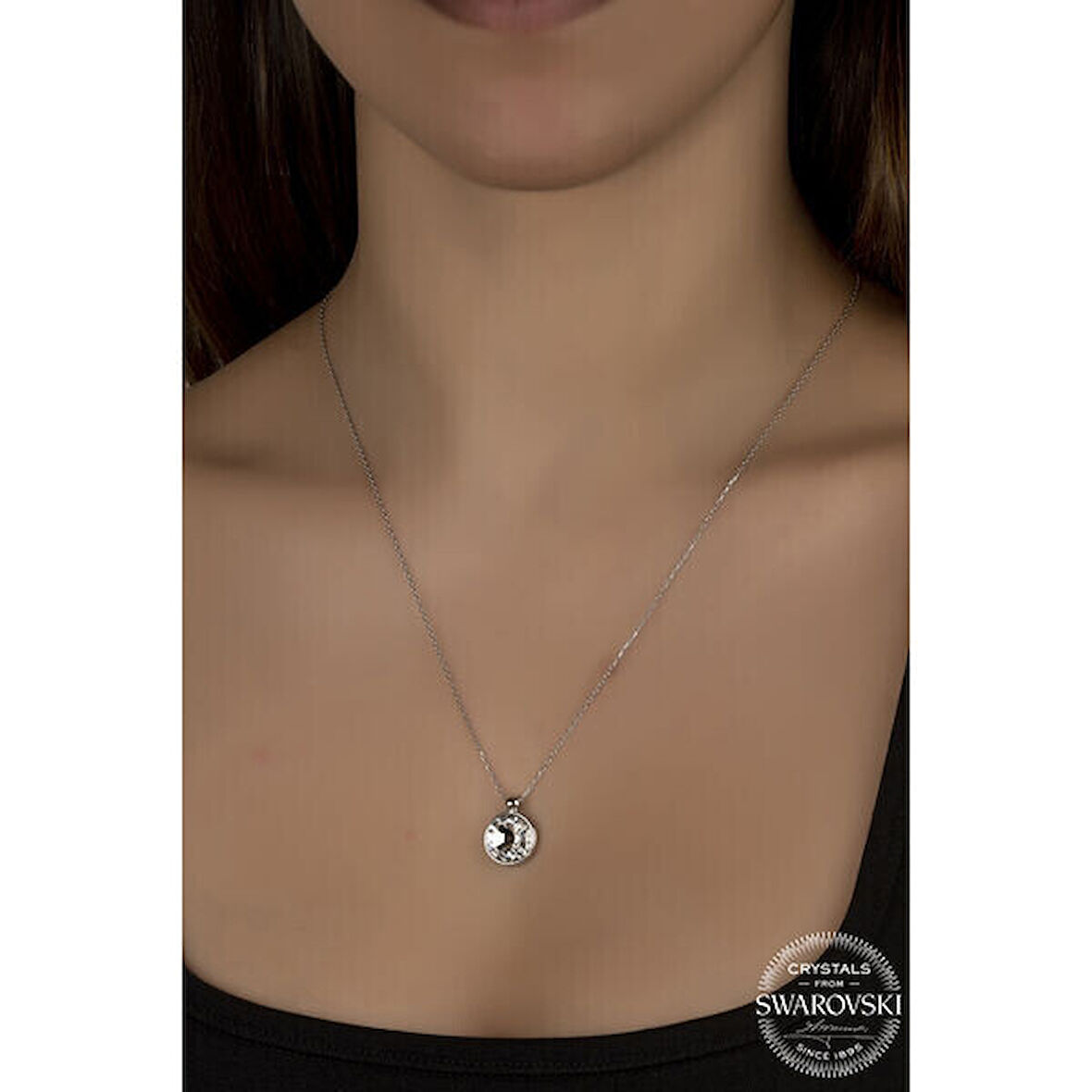 Crystal Taşlı  Çerçeveli 925 Ayar Gümüş Kadın Kolye