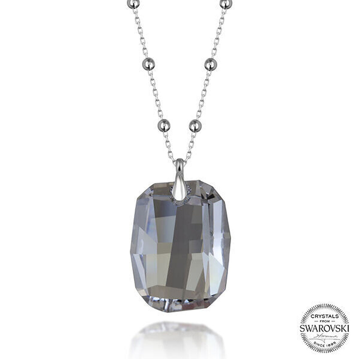Crystal Taşlı Baget  Top  Zincir 925 Ayar Gümüş Kolye