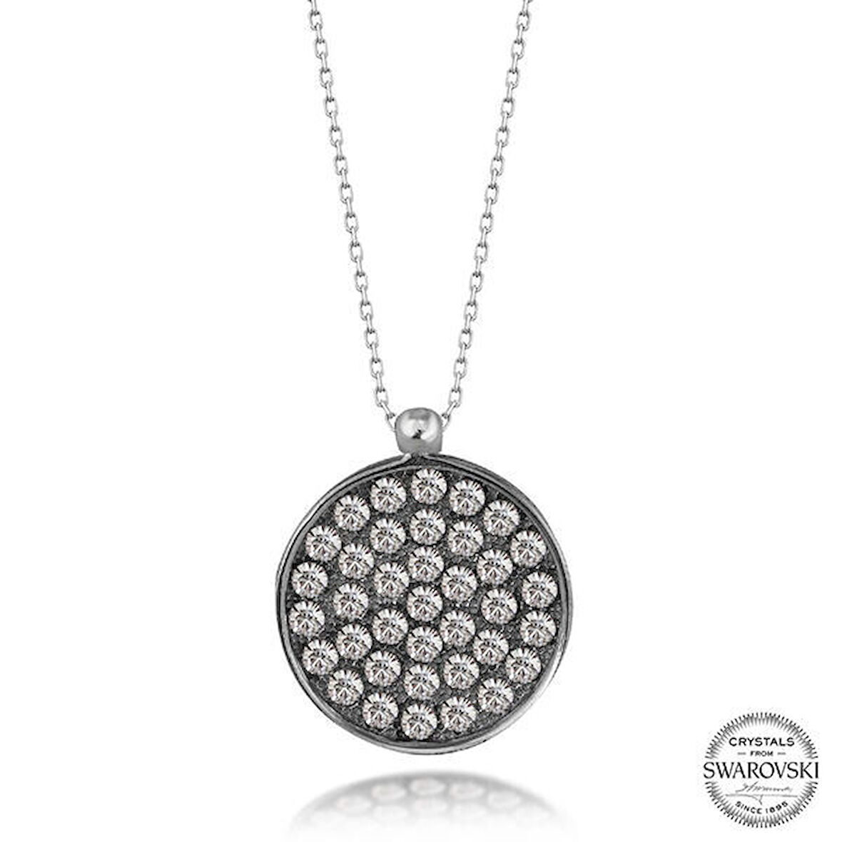 Crystal Taşlı Yuvarlak 925 Ayar Gümüş Kolye