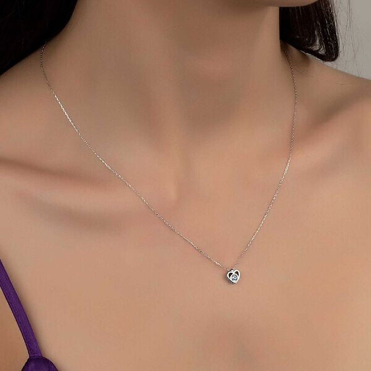 Taşlı  Kalp 925 Ayar Gümüş Kolye