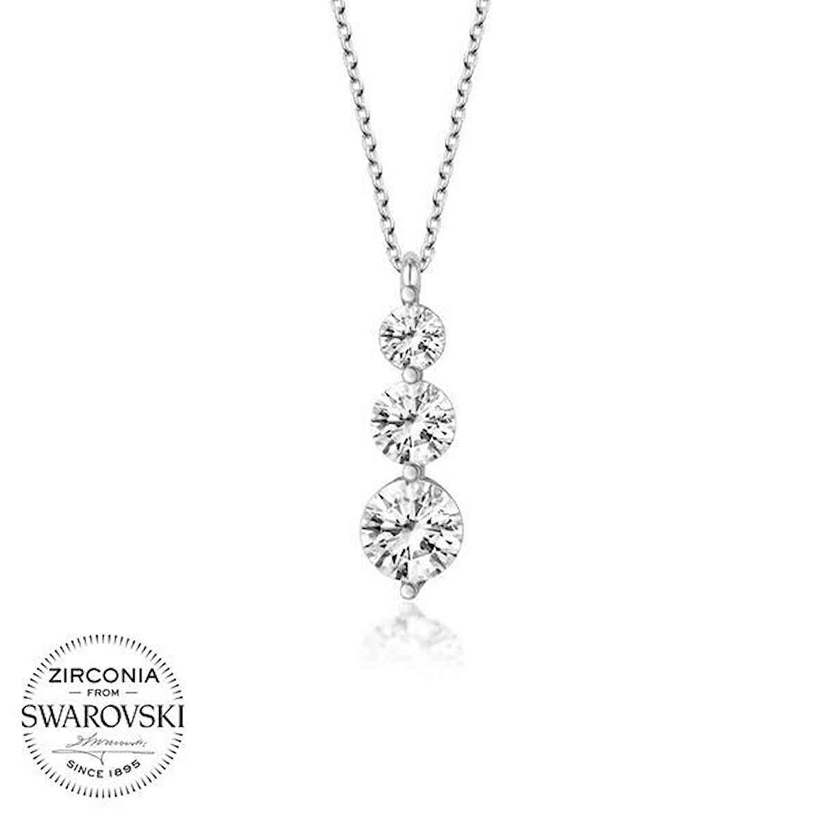 Taşlı Üç Taş 925 Ayar Gümüş Kolye