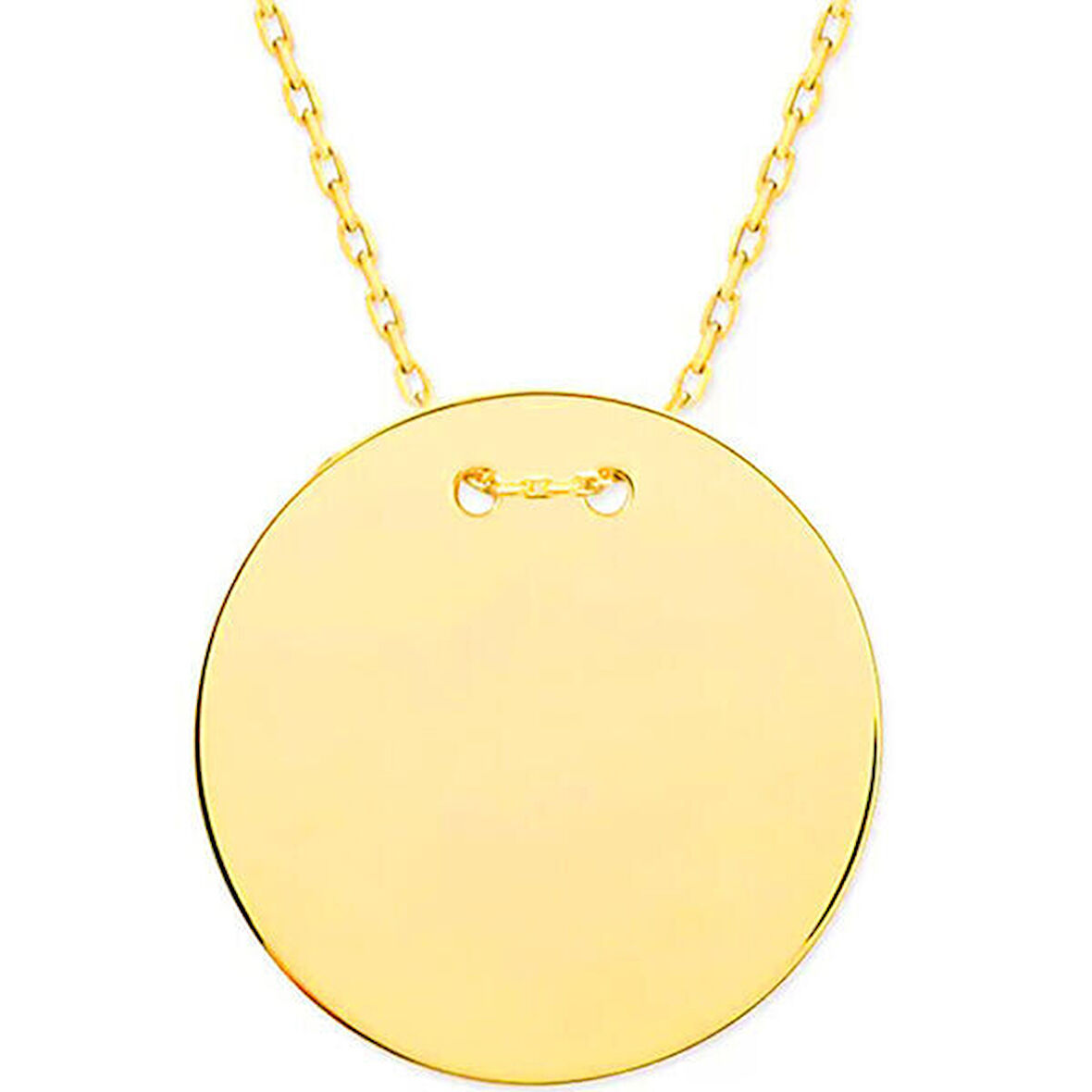 Gold Yuvarlak Plaka 925 Ayar Gümüş Kadın Kolye