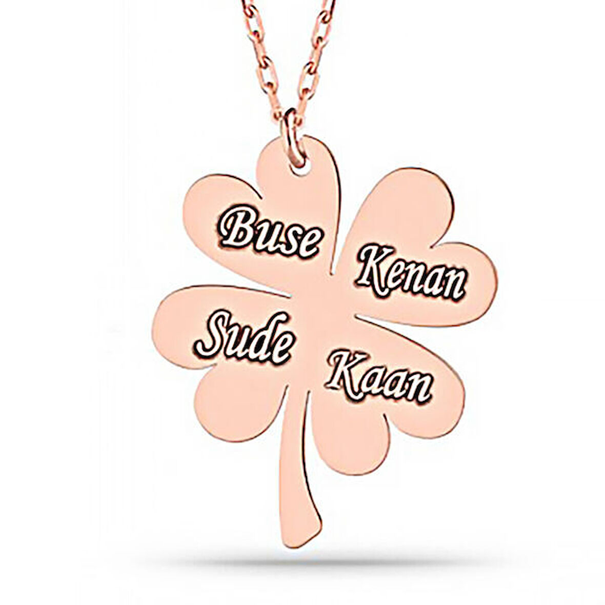 Dört Yaprak Yonca Rose Kişiye Özel İsim  925 Ayar Gümüş Kadın Kolye