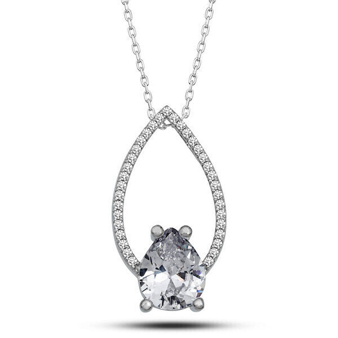 Beyaz Taşlı Damla Zirkon Taşlı 925 Ayar Gümüş Kadın Kolye