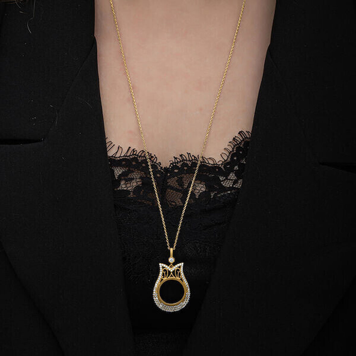 Gold Çetrek Altın TakılabilenZirkon Taşlı 925 Ayar Gümüş Kadın Kolye