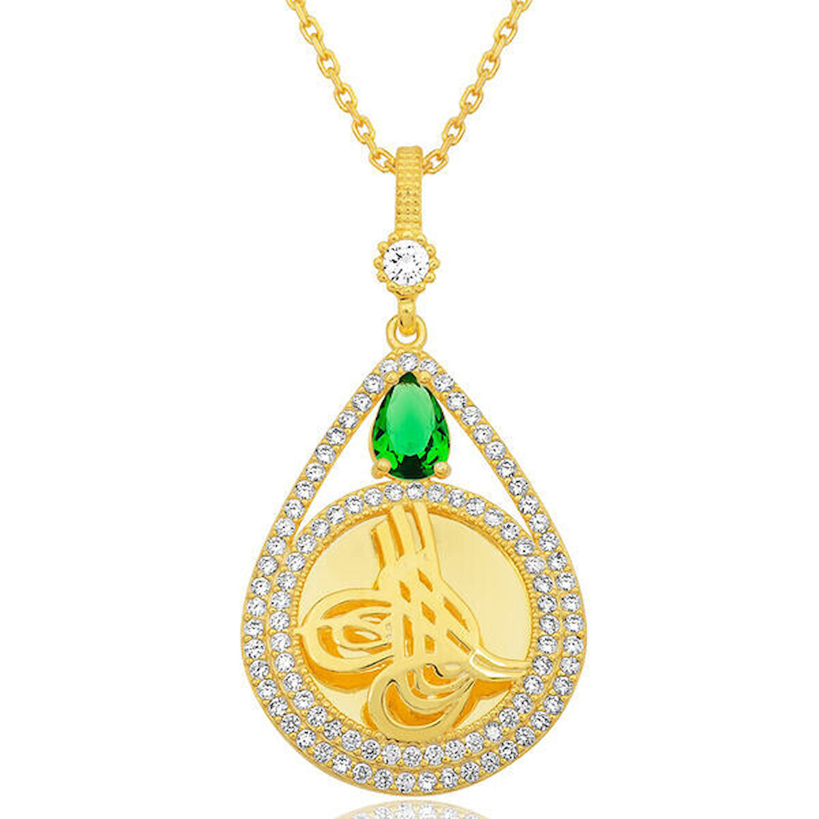 Gold Tuğralı Zirkon Taşlı 925 Ayar Gümüş Kadın Kolye