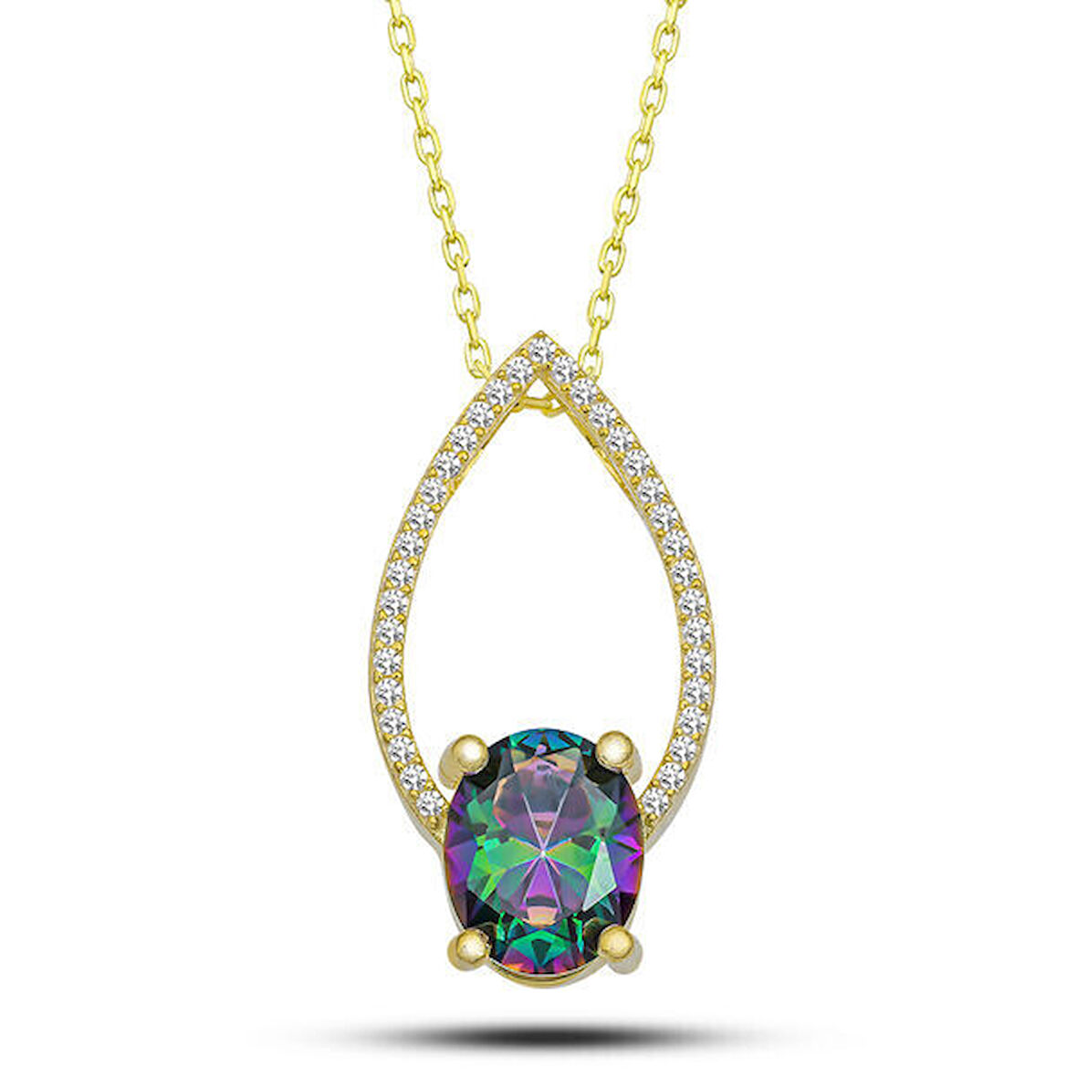 Gold Mistik Oval 925 Ayar Gümüş Kadın Kolye