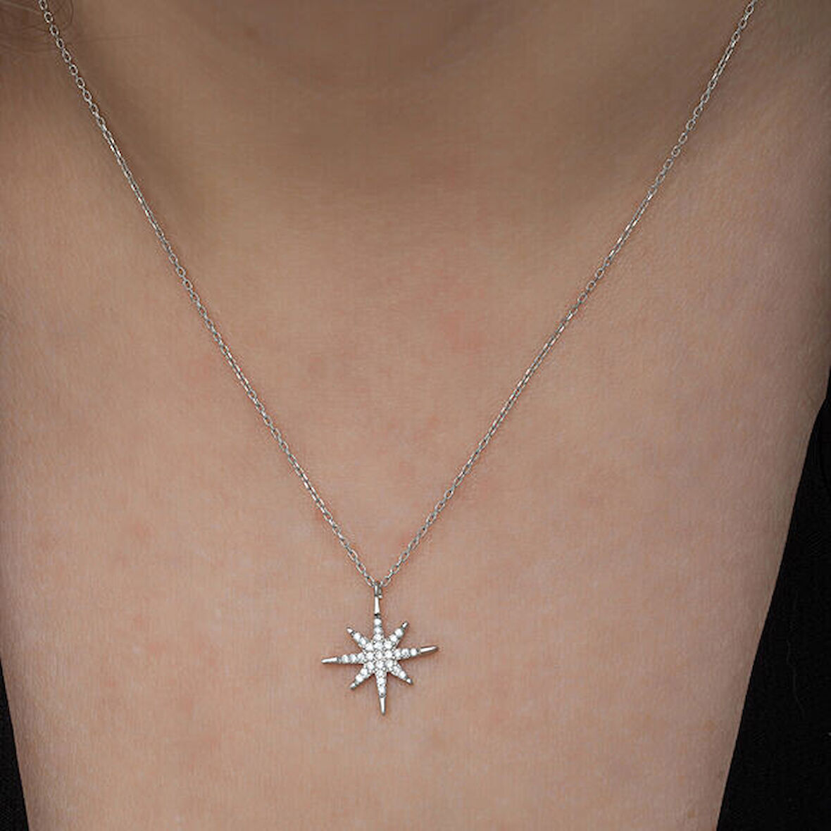 Kutup Yıldızı 925 Ayar Gümüş Kadın Kolye