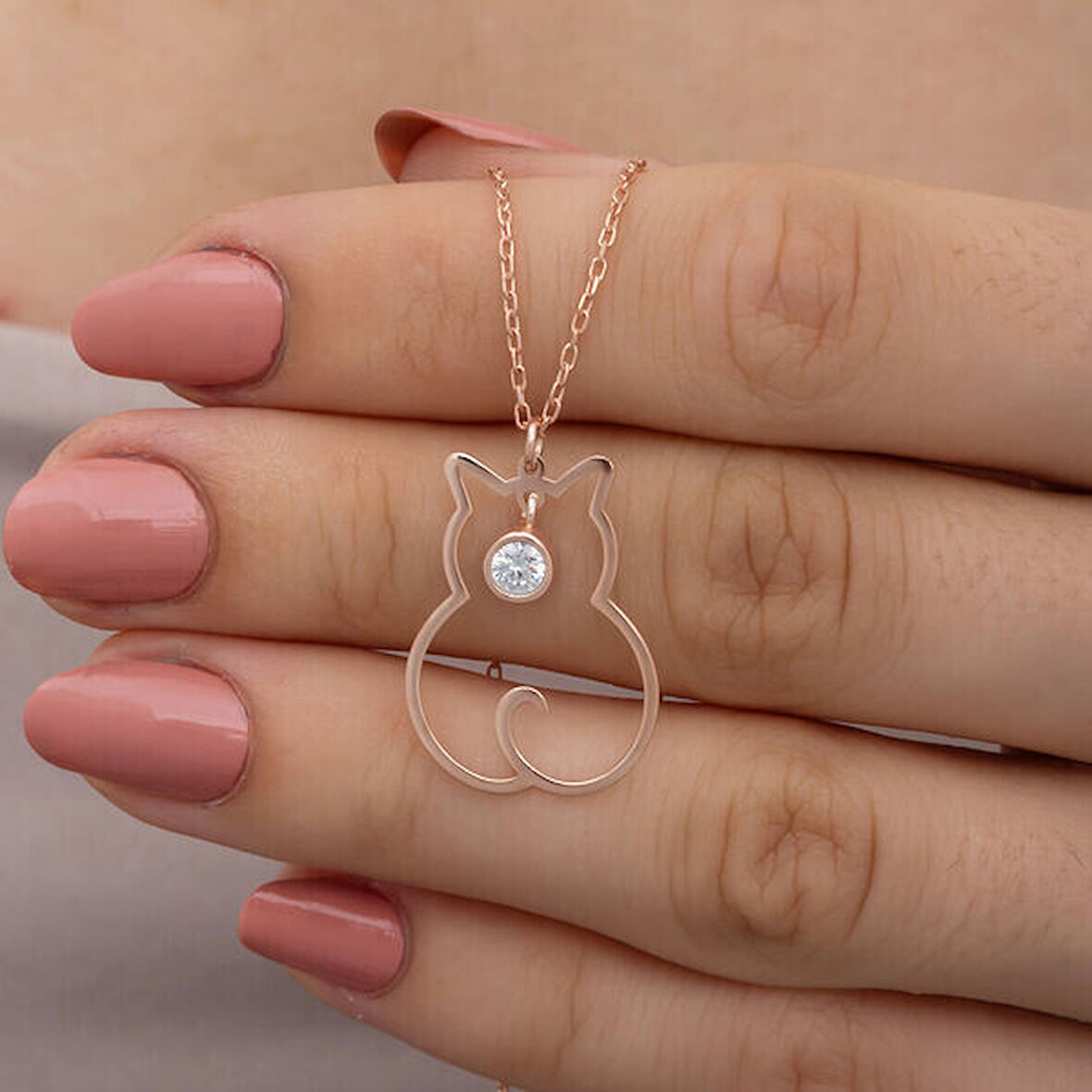 Nisan Ayı Dogum Taşı Kedi 925 Ayar Gümüş Kadın Kolye